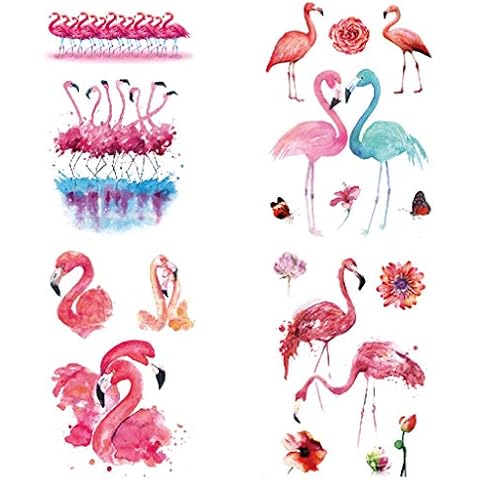 CARGEN® 4 Sheets Flamingo Assorted Temporary Tattoo Waterproof Arm Hand Tattoos Party Favors Supplies Body Art Sticker Sets for Girls Women Party Decorations Cover