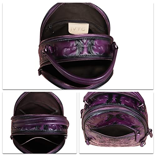 Image of IVTG Genuine Leather Backpack for Women Crossbody Shoulder Bag Vintage Rucksack Fashion Knapsack Purse Daypack Bag (Purple)