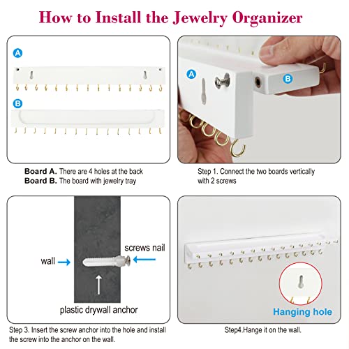 Yyilis Necklace Holder, Wall Necklace Organizer With 30 Hooks Necklace Holder Wall Mounted Necklace Hanger With Jewelry Tray / Cosmetics Shelf Rustic Pine Wood Holder For Necklaces And Bracelets #TOP5