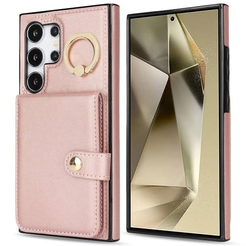 Housse en Cuir PU pour Samsung S24 S23 Ultra Étui Portefeuille Flip Folio Chic Or Rose