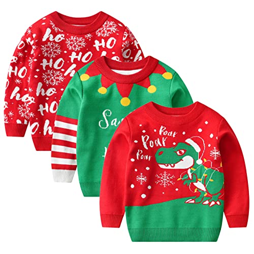 Toddler Boys Girls Christmas Cartoon Dinosaur Santa Prints Sweater Long Sleeve Warm Knitted Sweatshirt Hoodie Girls2