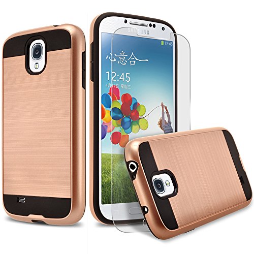 Galaxy S4 Case, 2-Piece Style Hybrid Shockproof Hard Case Cover + Circle(TM) Stylus Touch Screen Pen And Screen Protector - Rose Gold