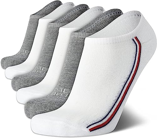 Tommy Hilfiger Men's Athletic Socks - Cushion No Show Ankle Socks (6 Pack), Size 7-12, White Multi