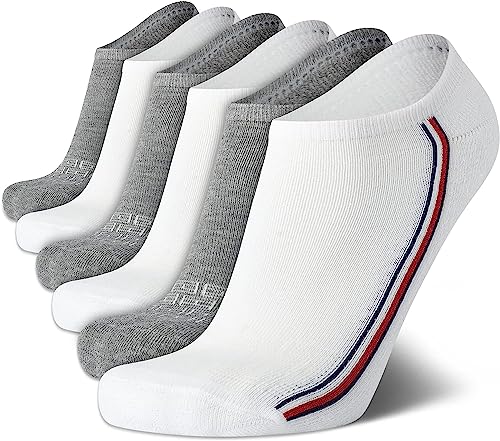 Tommy Hilfiger Men's Athletic Socks - Cushion No Show Ankle Socks (6 Pack), Size 7-12, White Multi #TOP13