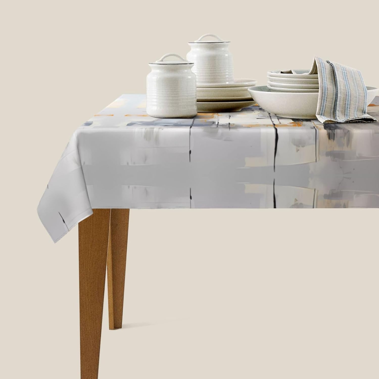 Nappe Rectangulaire Résumé 150x250 cm Nappe Gris en Tissu Polyester Imperméable, Anti Tache Nappes Orange, pour Cuisine Anniversaire Exterieur Jardin A-2217