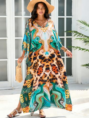 Image of Moss Rose Kaftan Dresses for Women Summer Swimsuit Cover up Caftan Dress