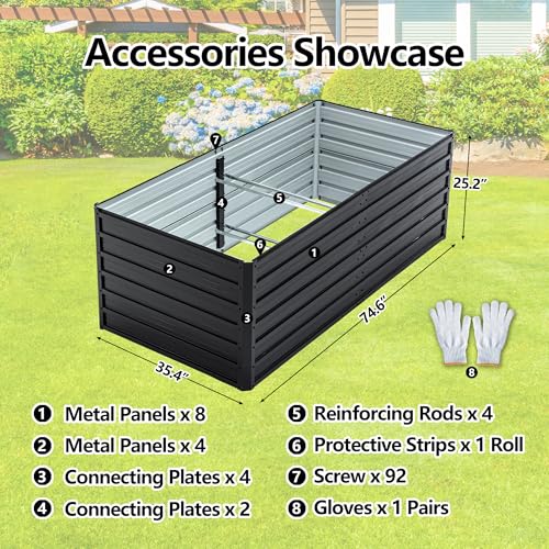 Thanaddo Galvanized Raised Garden Bed 6x3x2ft Outdoor Planter Box Galvanized Steel Garden Bed Kit for Vegetables, Flowers, Herbs and Succulents Black — view 2
