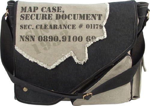 Black/Grey Vintage 2-Tone Imprinted Map Case Bag