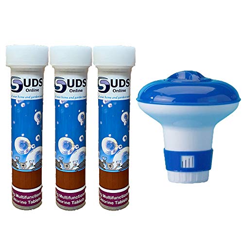 SUDS-ONLINE Floating Dispenser + 30 Ultimate Chlorine Tablets 20g Hot Tub Swimming Tablet