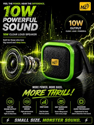 Image of 10W Wireless Bluetooth Speaker with Deep Bass, TWS Function, Type-C Fast Charging, 3-5 Hours Playtime, Portable Mini Speaker with FM /USB /TF Card Support & Bluetooth 5.0 (M Green)