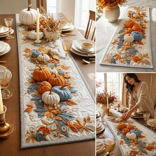 48X14“ 2D Fall Thanksgiving Halloween Table Runner, Pumpkin Table Runner - image 3