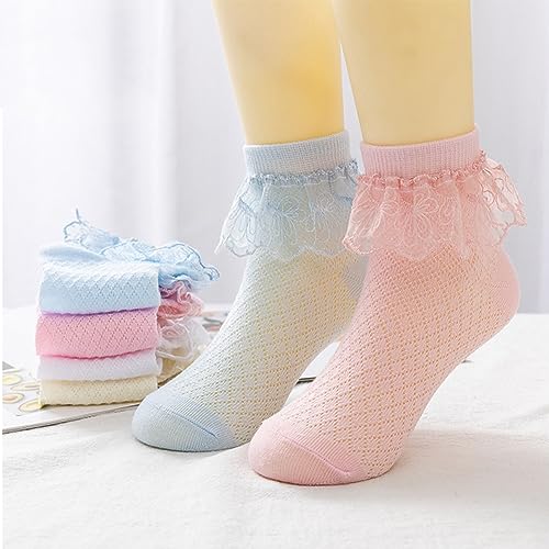 Looching 4/5 Pair Baby Girls Eyelet Ruffle Cotton Lace Socks White Princess Dress Socks For Toddler Kids Child 1-10 Years (As1, Age, 2_Years, 4_Years, 4 Pairs Multicolor) #TOP5
