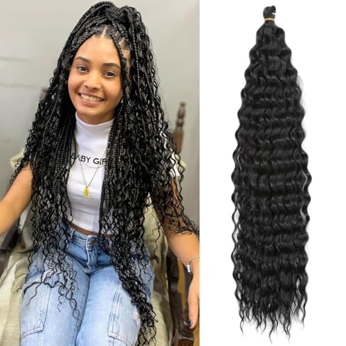 TAOYEMY Deep Wave Crochet Curly Braiding Hair 16 Inch 3 Packs Ocean Wave Crochet Hair Extensions Synthetic Curly Crochet Hair For Women (1B