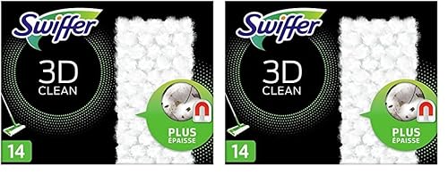 Swiffer - Swiffer Balai Attrape-Poussière 3D Clean Recharges Lingettes Sèches, 14 Lingettes Nettoyantes, Attrape et Retient la Poussière (Lot de 2) - -23%