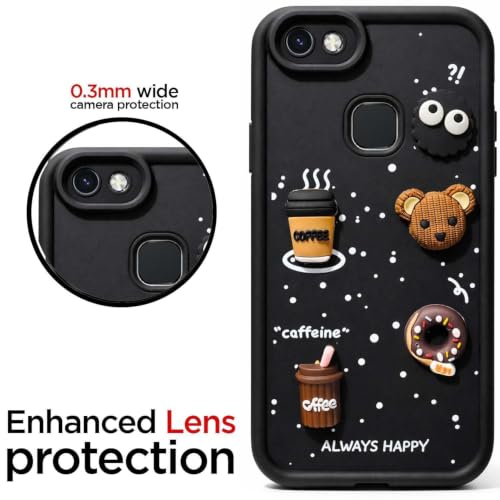Image of Bintage Cute Fun Taddy Cartoon 3D Ball Bear Milk Donut Coffee Cup Silicon Case Full Body & Camera Protection Back Cover Compatible for Vivo Y81 - Black