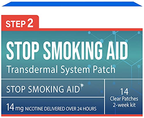 Smoking Aid Stop Smoking Patches Step 2, Stop Smoking Aid Transdermal System Patch, Stop Smoking Aid, Quit Smoking Patches, 14 Patches, Step 2 (14mg per Patch)