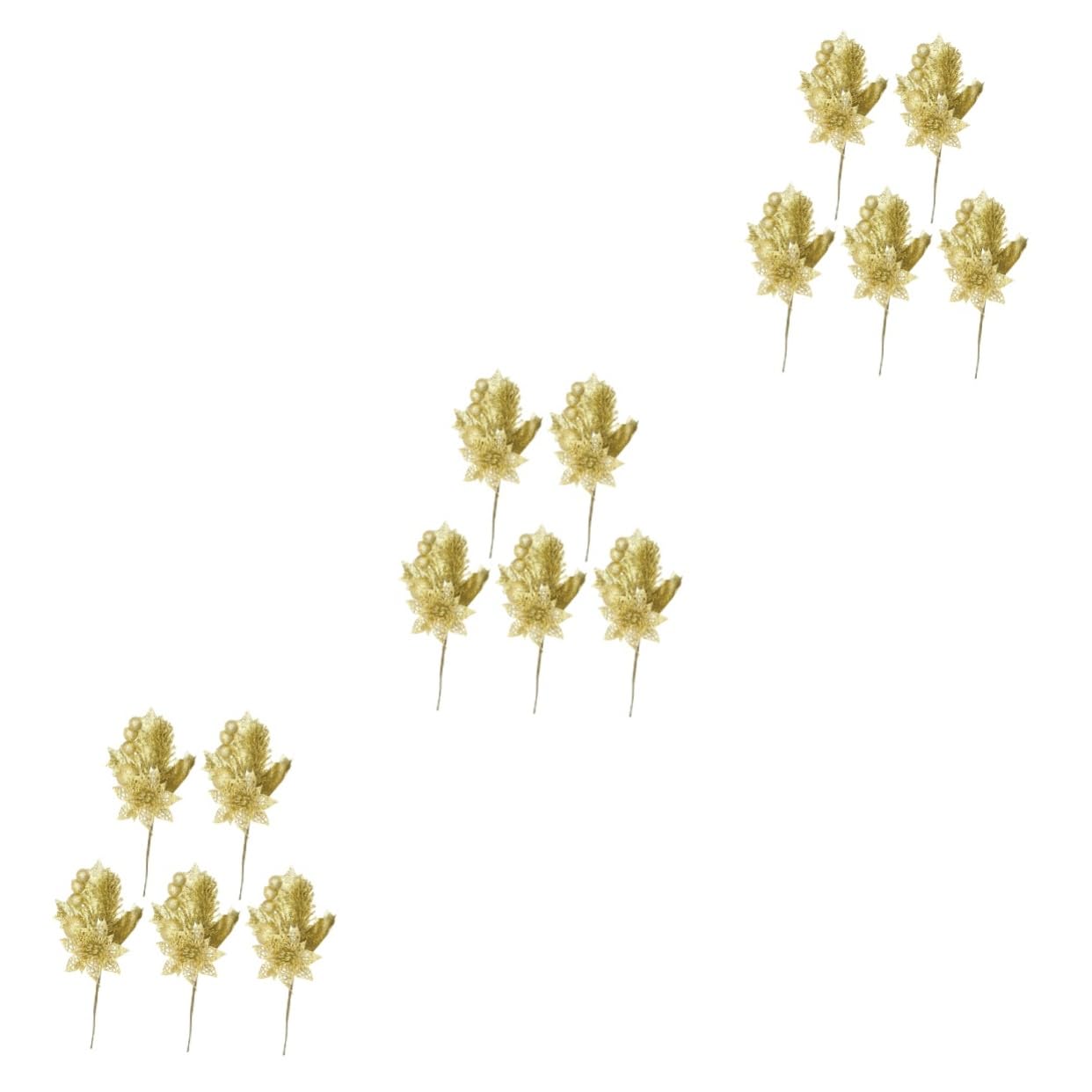 Zerodeko 15 Pz Talee tralcio natalizio decorazioni natalizie vetrine rami glitterati bastoncini ramoscelli steli di bacche di natale foglie artificiali plettri di ghirlande natalizie Golden