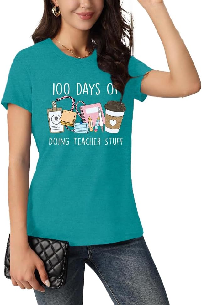 100 Days of School Shirt for Women 100th Day of School Tshirts Teacher Tee Top - Image 6