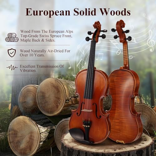 Image of PHOENIX Violin 1 /2 Size Set, Fiddle Solid Wood for professional Beginners Adults Kid with Ironwood Octagonal Bow & Rosewood Bow Extra strings & Bridge, 2 Rosins, Tuner, Mute, Case (Natural, 1 /2)