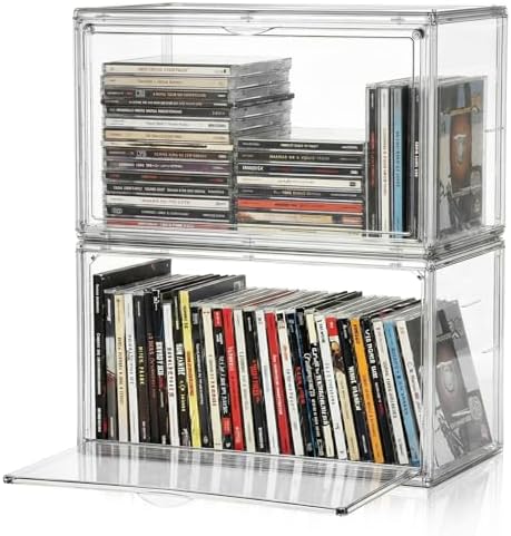 Amazon.com: 2 Pack Acrylic DVD/CD Storage Box Stackable CD Organizer ...