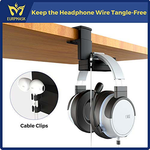 Pc Gaming Headphone Stand,Christmas Stocking Stuffers,Dual Headset Hanger Hook Holder With Adjustable & Rotating Arm Clamp,Under Desk Design,Universal Fit,Built In Cable Clip Organizer Eurpmask #TOP4