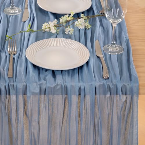 Image of MLMC 3 Pack Dusty Blue Table Runner 10ft Boho Gauze Cheesecloth Table Runner Bulk 35x120 Inches Rustic Cheese Cloth Decor for Wedding Bridal Shower Baby Shower Party Decor