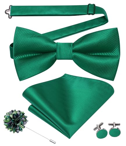 Image of Hi-Tie Bow Ties for Men Pre-Tied Pocket Square with Cufflinks Mens Bowtie Sets for Wedding Formal Party