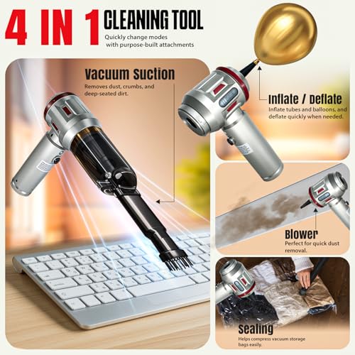 Image of Vacuum Cleaner for Home Use | 4 in 1 Cordless Vacuum Cleaner & Blower | Rechargeable 6000mAh | 3 Speed Suction Upto 18000PA | BLDC Motor | Home & Car Use | 2 Year Warranty