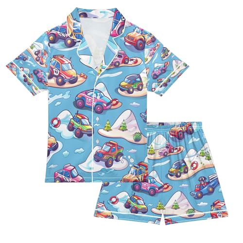 senya Vehicles and Highlands Satin Summer Pajama Sets Silk Short Sleeve Button Down Sleepwear