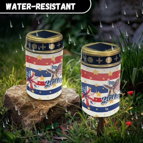 Image of 250th Anniversary Grave Solar Light USA Memorial Flameless Candle American Flag Bald Eagle Solar Powered Patriotic Themed Grave Decorations Cemetery Tribute Honoring Veterans