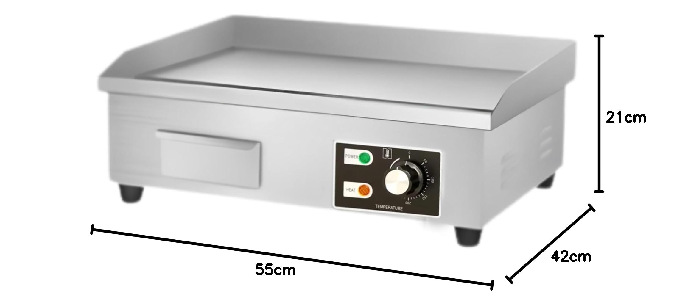 Piastra da Cucina Elettrica.Piastra da Cucina Professionale 55x35cm da Acciaio Inox,Temperatura di 50-300ºC.Con Raccoglio Grasso.Per Carne, Pesce, Verdure.3000W