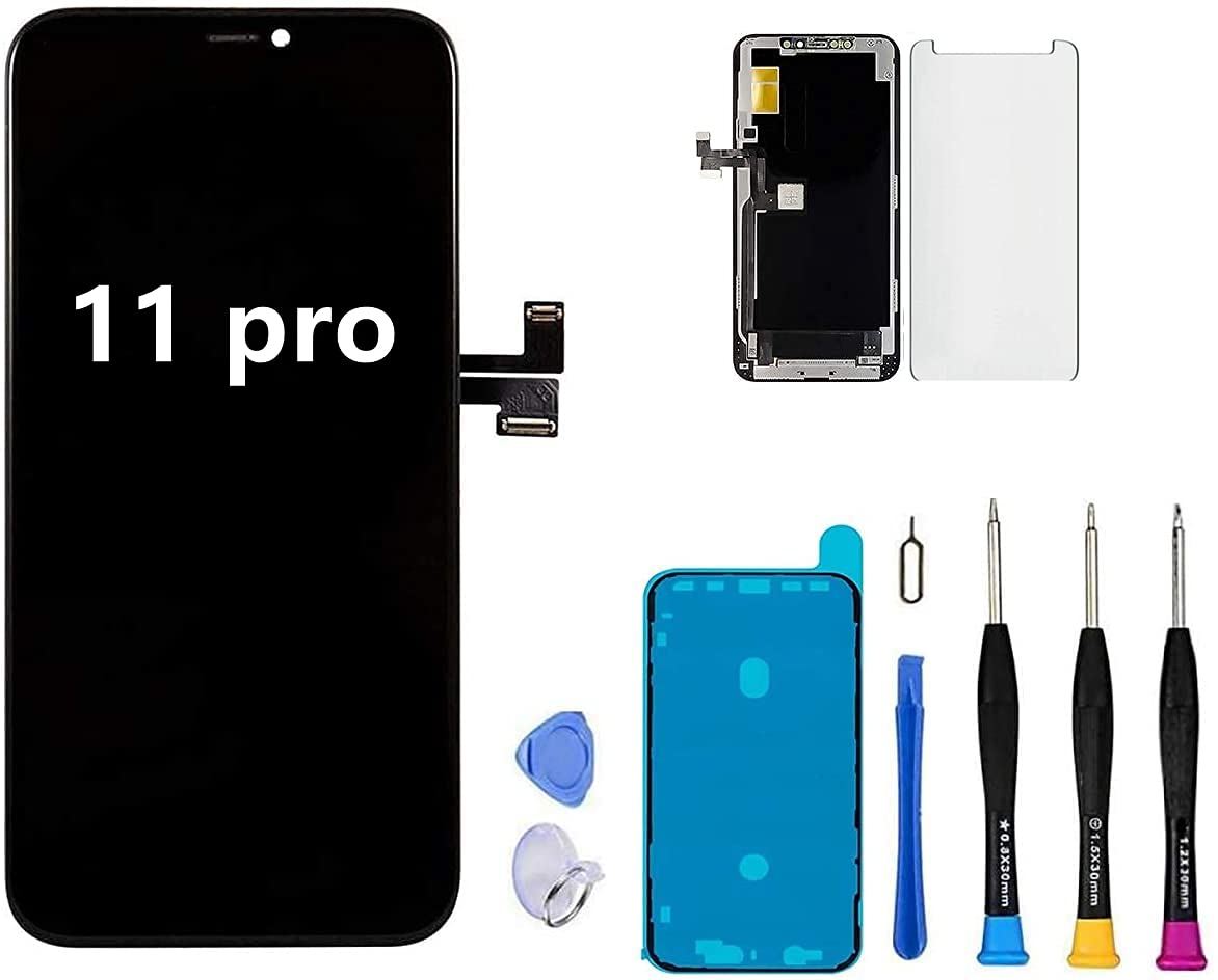 Reemplazo de pantalla premium compatible con iPhone 11 Pro, reemplazo de pantalla iPhone 11 Pro 5.8 pulgadas (modelo A2160, A2217, A2215) pantalla táctil digitalizador kit de reparación