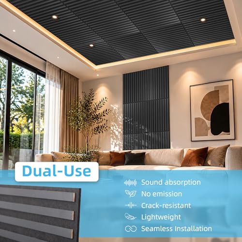 Image of Art3d 12-Pack Acoustic Wood Slat Panel & Ceiling Tile, 2 x 2 ft, Blackwood