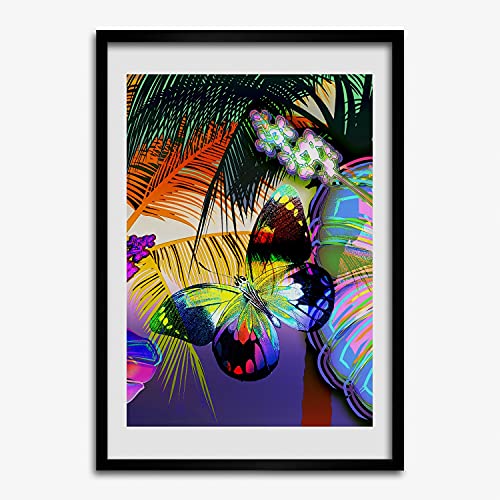 Tableau 50x70 cm peinture cadre en bois fleurs colorées affiche murale salon Tulup