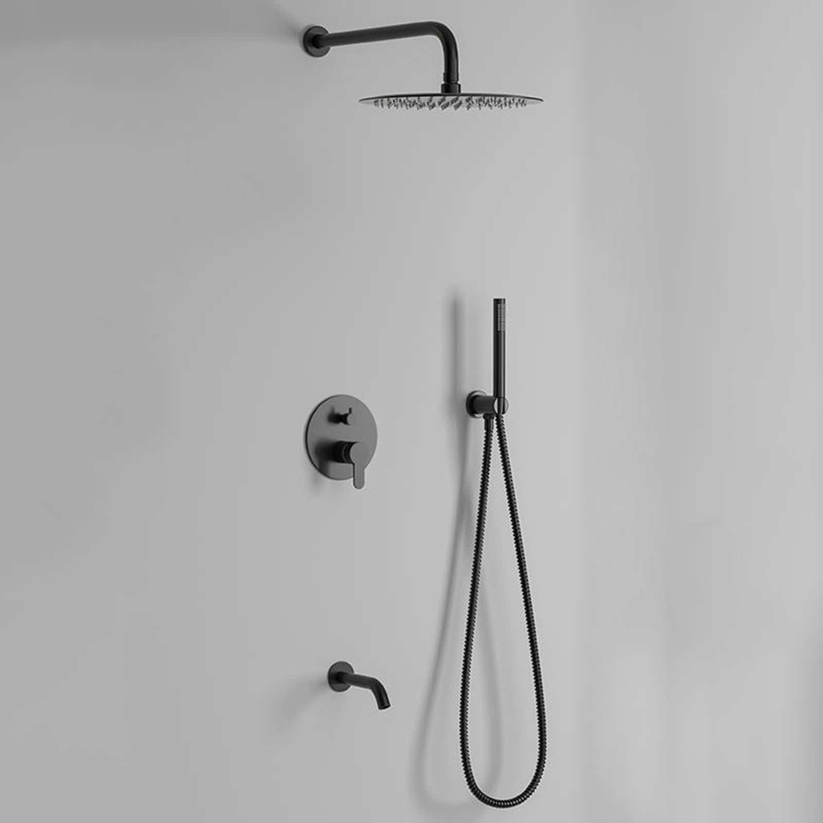 Ensemble de douche encastré 3 fonctions en finition noire mate haut de gamme avec poignée unique