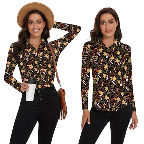 Image of Soneven Womens Golf Polo Shirts 3 /4 Long Sleeve V Neck Button Down Shirts Business Causal Work Blouses Tops