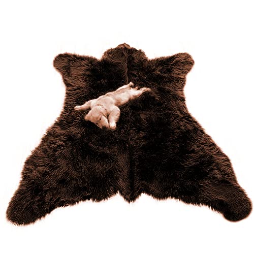 Plush Brown, Faux Fur Bear Skin Rug, Life Size, Realistic, Bonded Ultra Suede Lining, Perfect for Den, Cabin, Living Room, Bedroom, Hang or Lay on Floor, Hand Crafted in America, 5'x6'