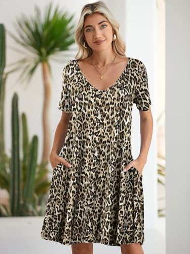 Image of BELAROI Women Casual Summer Dresses Loose Tshirt Beach Sundress V Neck Plus Size Swing Tunic Pockets