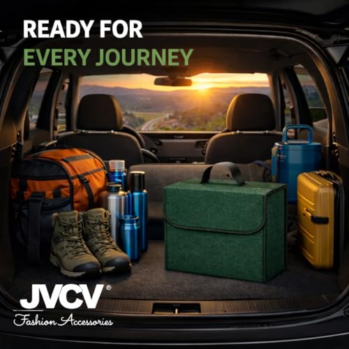 Image of JVCV Car Trunk Boot Organizer, Car Storage and Organizer Anti Slip Car Accessories Organizer for Car, Suv, Sedan, Truck, Minivan Anti Slip Bottom (Small - Green)