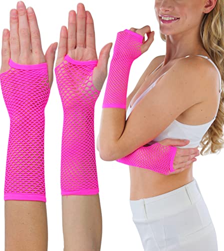 ToBeInStyle Women's Thick Mini Diamond Net Arm Warmer - One Size - Hot Pink