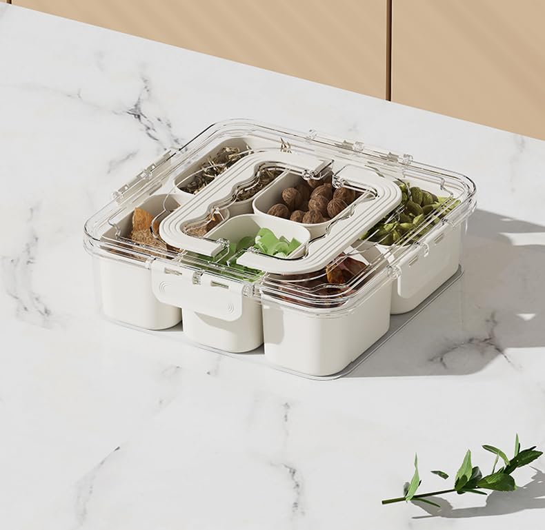 6-pack Divided Serving Tray with Lid and Handle - Snackle Box Charcuterie Container for Portable Snack Platters - Clear Organizer for Candy, Fruits, Nuts, Snacks - Perfect for Party, Entertaining 1