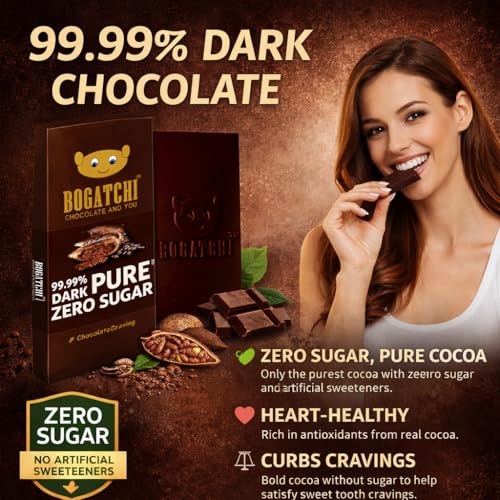 Image of BOGATCHI Premium 99% Dark Chocolate | Pure | Real Cocoa Intense Dark Chocolate, 80 gm