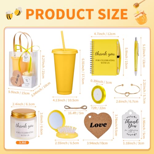 50Pcs Baby Shower Prizes for Game Winners Baby Shower Favors Gifts including Plastic Tumbler Notebook Scented Candles Ballpoint Pen Mirrors with Hair Brushes Bracelet Gift Bag (Yellow)