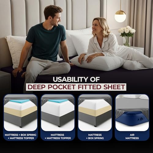 Image of Utopia Bedding Extra Deep Pocket Queen Fitted Sheet, Fits up to 21 Inch Mattress - Hotel Luxury, Soft, Breathable and Comfy - Shrinkage and Fade Resistant - Easy Care (Purple)