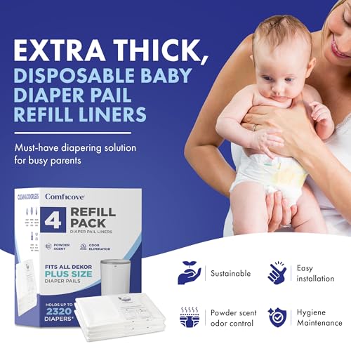 Image of Comficove Refills Compatible with DEKOR Plus Diaper Pails | 4 Pack | Extra Thick Diaper Pail Refill Liners | Fresh Scent | Easy to Replace and Dispose of Diaper Bag | Odorless Baby Diapers Disposal