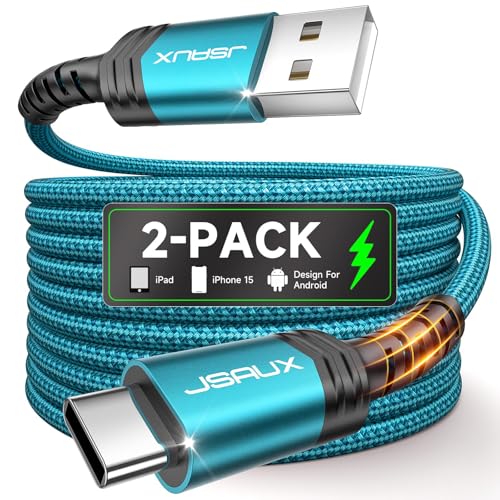 Image of JSAUX USB C Cable [2-Pack 6.6ft], USB A to USB C for iPhone, Samsung, Green | Type C Fast Charging Cord for iPhone 17e, iPhone 17 /16 /15 Series, iPad 10, Samsung Galaxy S20 S10 S10+, LG V30, Car Play