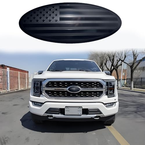Image of 9.5 Inch Front Grille Rear Tailgate Emblem Compatible with 2015-2024 Ford F150,Overlay American Flag Decals Exterior Accessories, Black