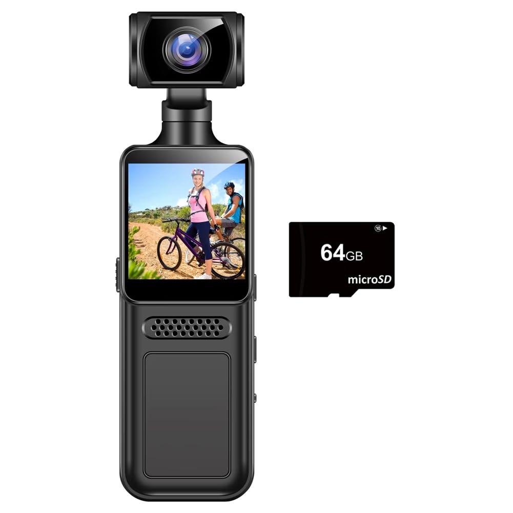 Telecamera Digitale da Tasca 4G Telecamera Indossabile A Corpo Telecamera Registratore per Conducente per Moto con Rotazione A 180 Gradi Telecamera Registratore Portatile per Guidatore 64GB
