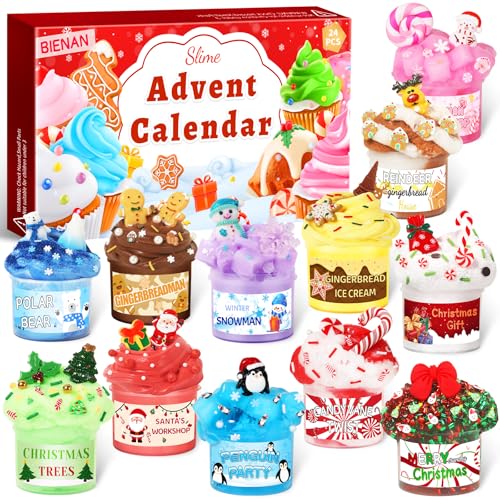 Slime Advent Calendar 2025 - Christmas Countdown Calendars 24 Days of Slime and Charms Kit for Girls Boys Kids Party Favors Christmas Surprise Funny Gift Idea