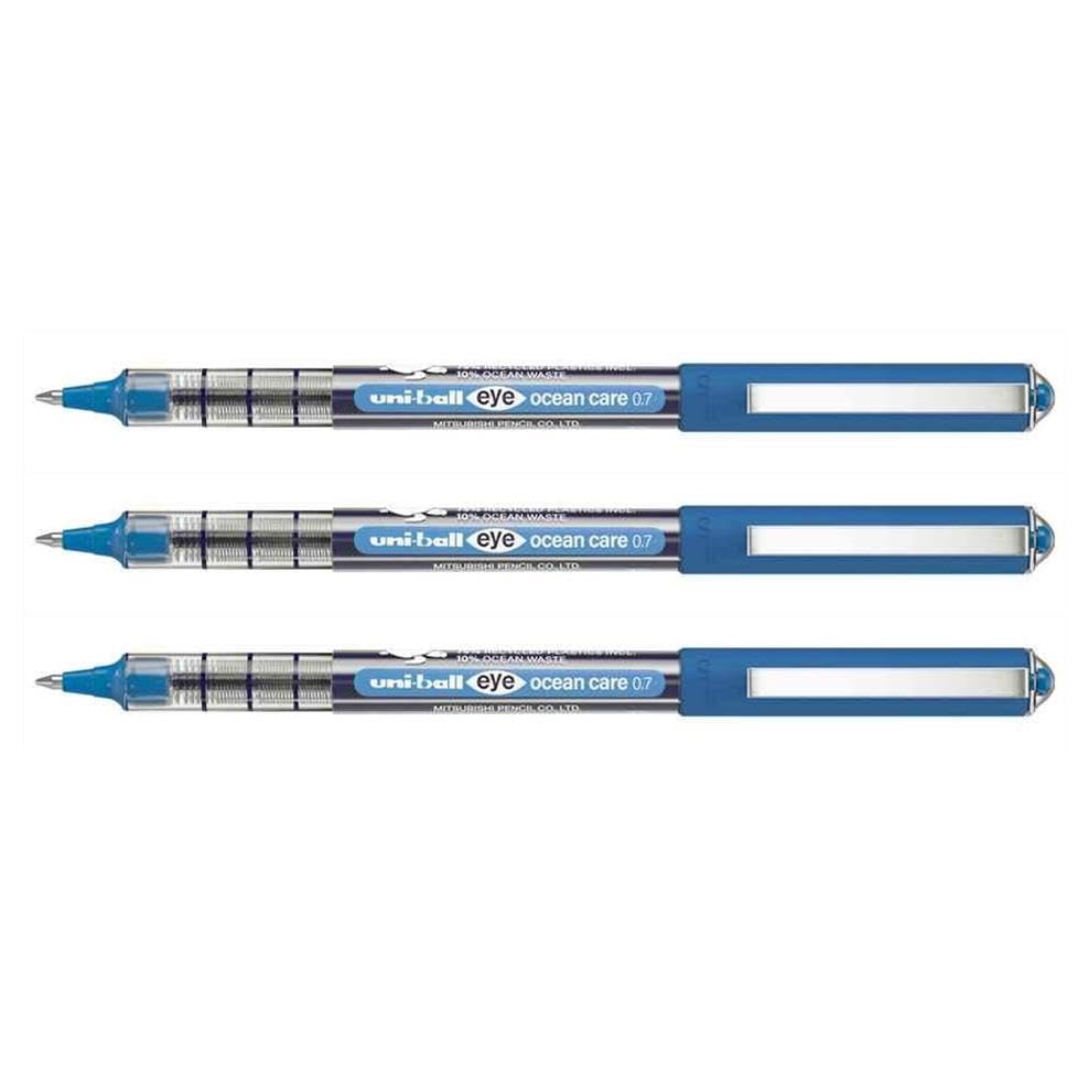UNI-BALL Lot de 3 Stylos roller eye ocean care 0.7, bleu